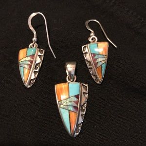 Native American Sterling Silver Pendant & Earrings